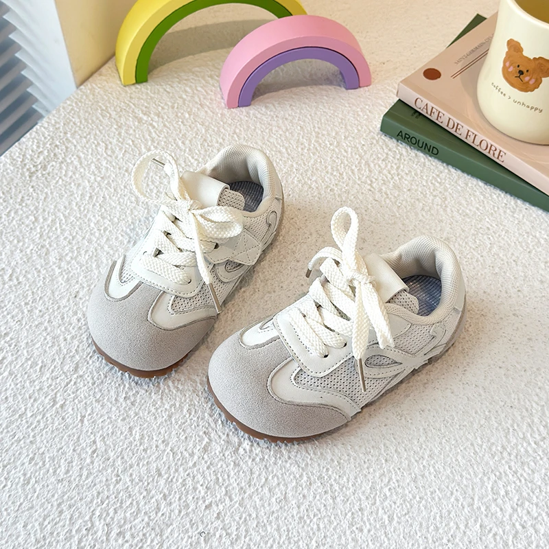 Kids Casual Shoes Round Toes Non-slip Boys Girls Sneakers Soft Sole 2025 New Children Flat Shoes Air Mesh Breathable Comfort