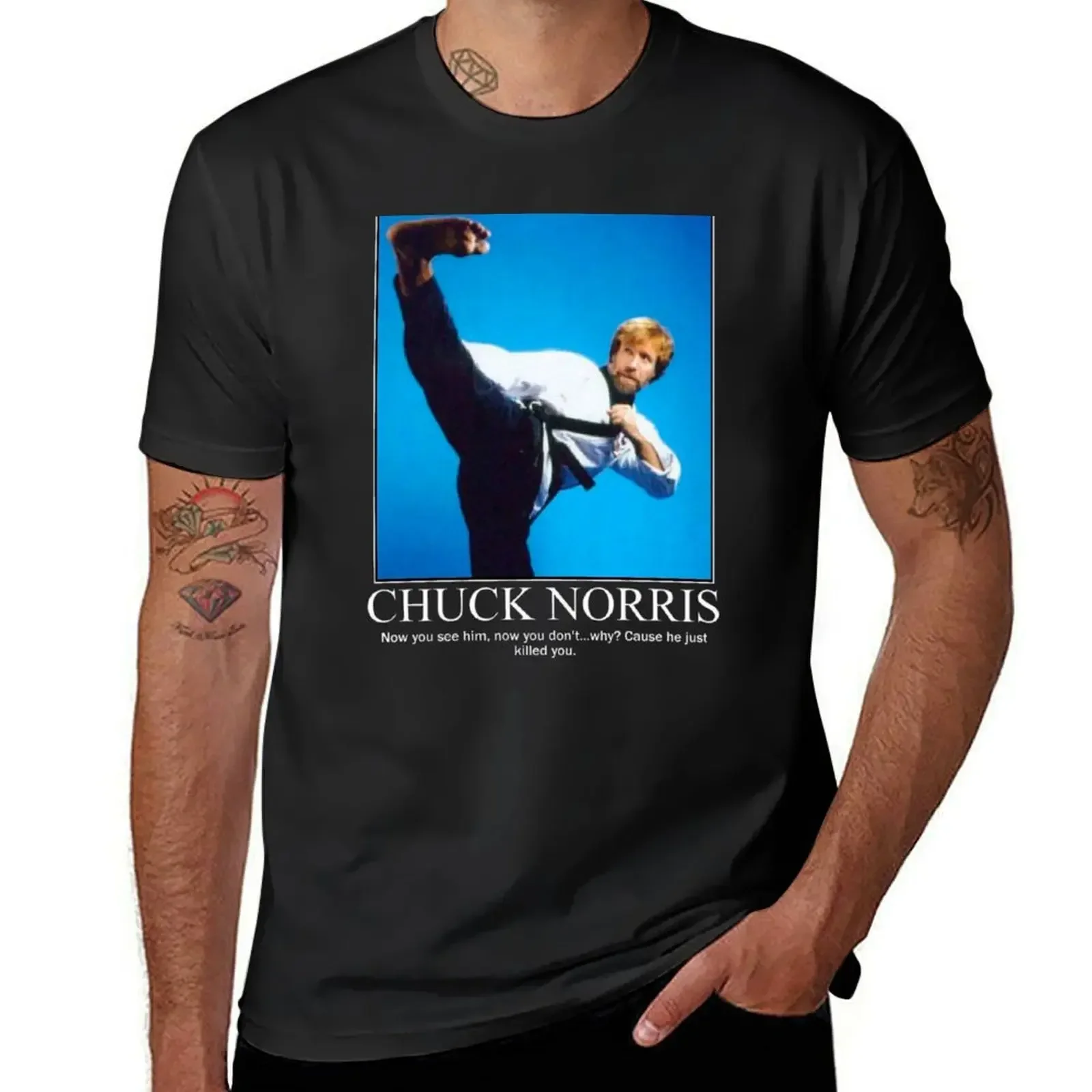 Chuck Norris Kick T-Shirt aesthetic clothes cute tops boys whites mens tall t shirts