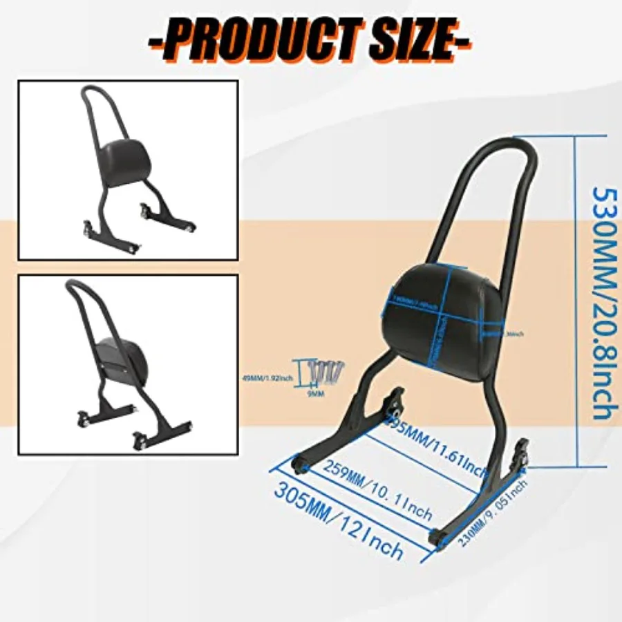 وسادة مسند ظهر سيسي بار قابلة للفصل للدراجة النارية لـ 20062017 Harley Davidson Fatboy Fat Boy LO FLSTF Softail FXST FLST CVO Rear Pa #3