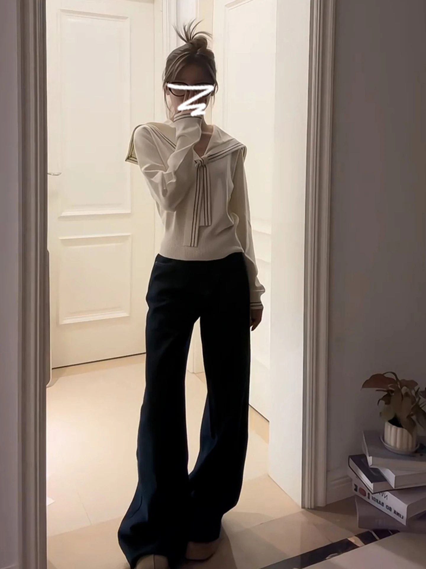 

Korean Sle Women's Knitted Sweater Navy Collar Base irt Trendy Inner Wear College Sle Early Autumn Faion Top