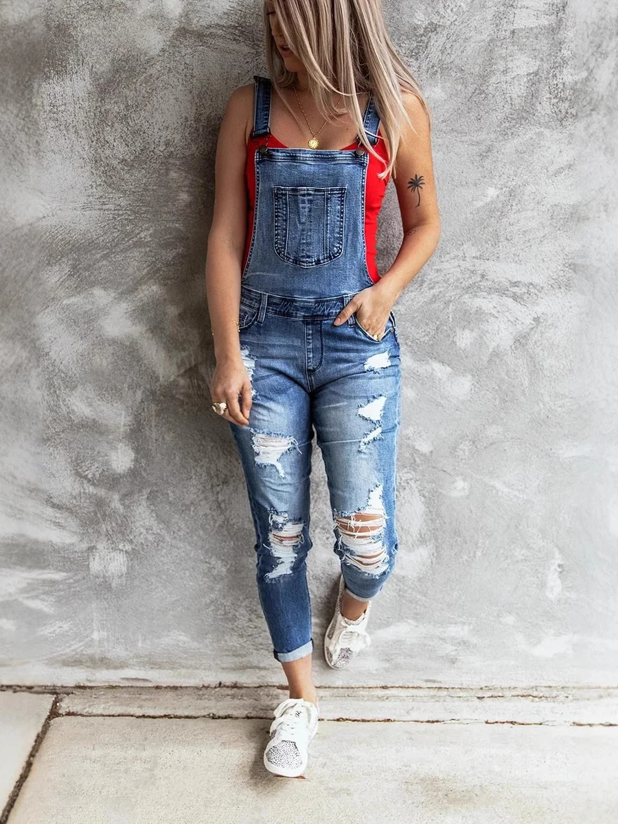 بدلة جينز كاجوال ضيقة للنساء بخصر مرتفع وبنطلون على الطراز الأوروبي للارتداء اليومي في فصلي الربيع والخريف بلون غامق