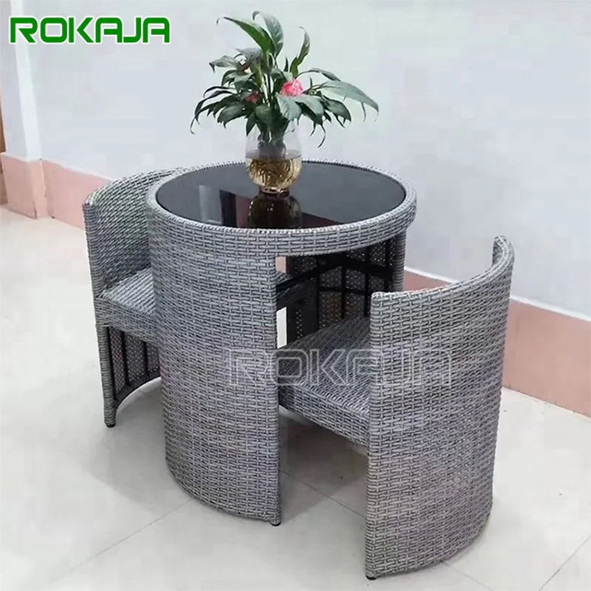 

Balcony Restaurant Rattan Hide Chair Outdoor Dining Table Set Wicker Garden Table Chair Three-Piece Wicker Furniture