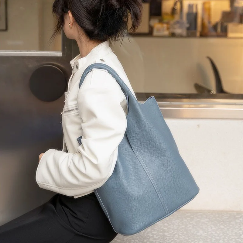 Female Large Capacity Practical Shoulder Bags Women Genuine Leather Bucket Bag Lady Fashion Luxury Designers Handbag