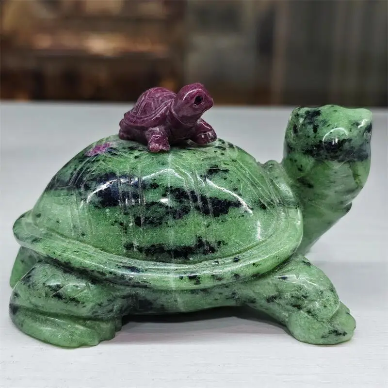 Natural Ruby In Zoisite Turtle Carving DIY Crystal Jewelry Stones For Wife Daughter Holiday Gift 1PCS