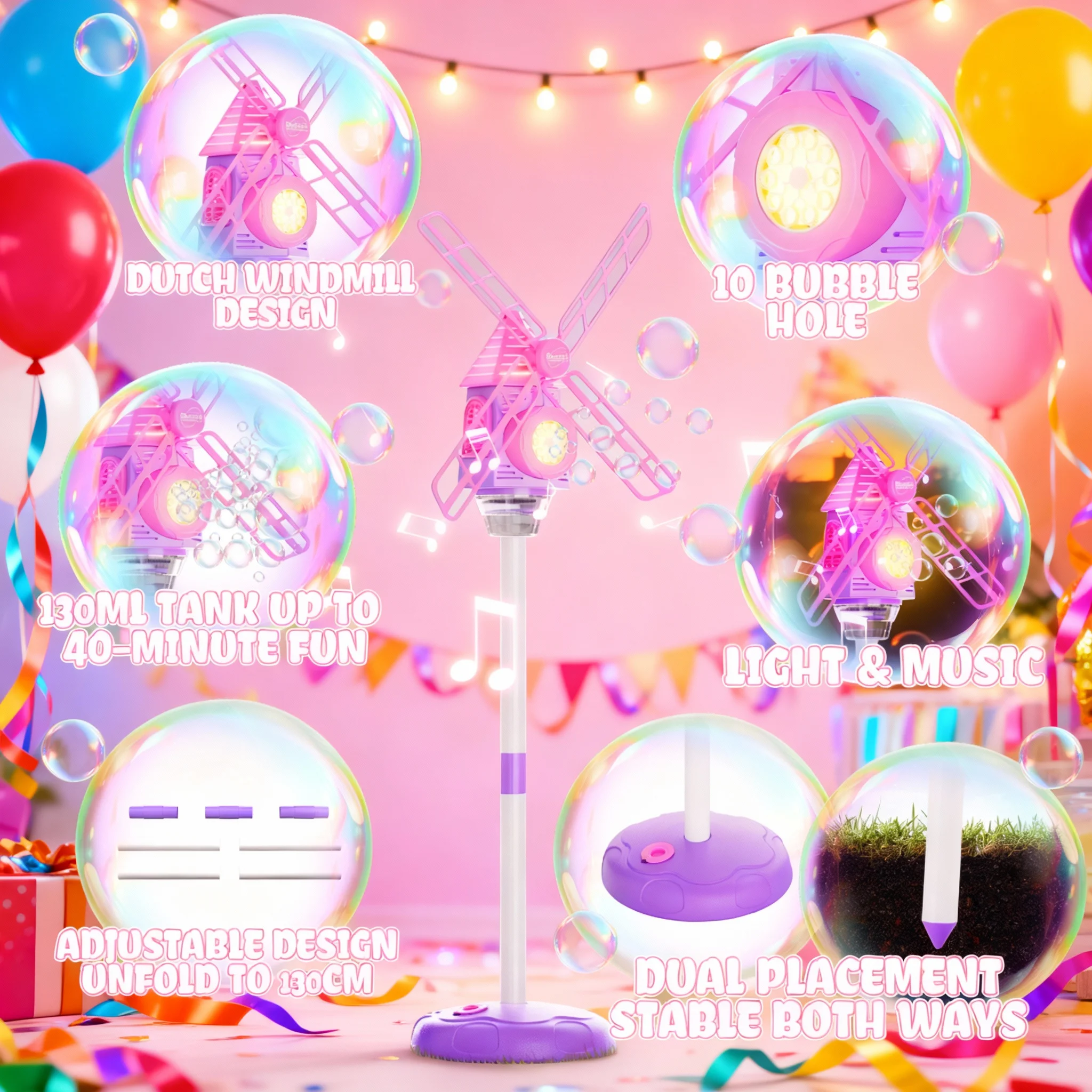 51-inch hoge windmolenbellenblazer: automatische bediening |     Ideaal voor kinderen, bruiloften en verjaardagsfeestjes