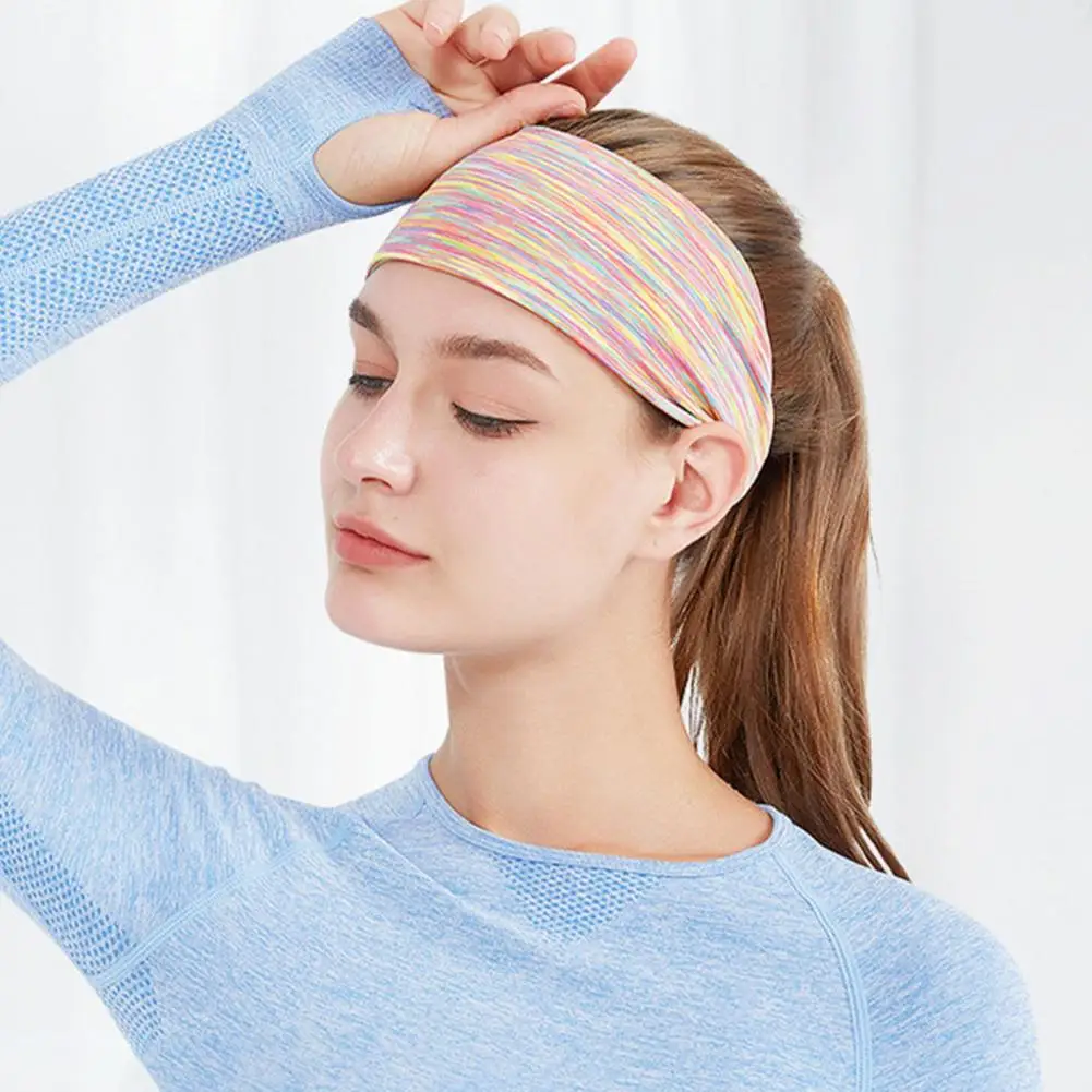 Sport Headband Elastic Band Colorful Striped Pattern Sweat-Absorbent Breathable Sweat Bandage Running Fitness Headband