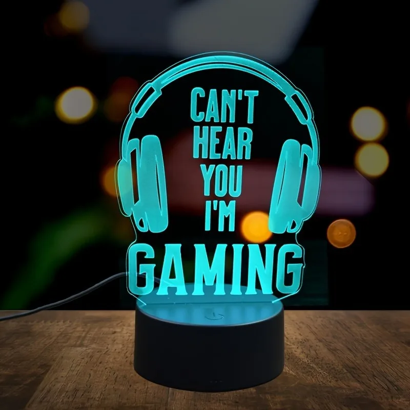 A headphone 3D creative nightlight, game players collection table light, 7 colors or warm light, atmosphere decorative light.