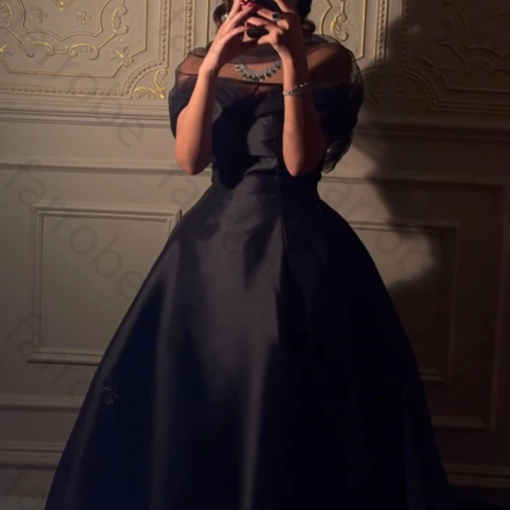 Abiti da sera eleganti a trapezio neri senza spalline Abito lungo senza maniche Squisito abito da ballo di alta qualità per le donne personalizzato