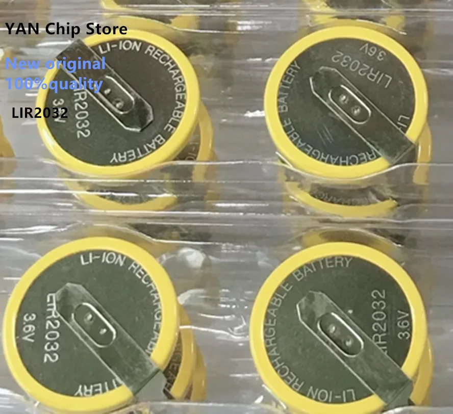 10PCS 100% New original LIR2032 3.6V with 90 degree solder legs