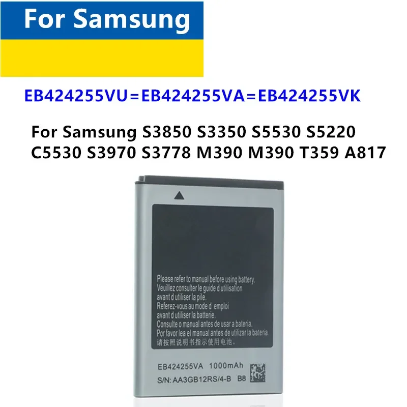 

1-2 шт./лотНовый аккумулятор EB 424255 ВУ EB. 424255 ВА EB. 424255 VK для Samsung S3850 S3350 S5530 S5220 C5530 S3970 S3778 M390 M390 T