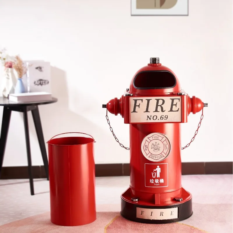 Industrial style creative retro fire hydrant trash can large capacity home commercial bar wrought iron floor decoration ornament