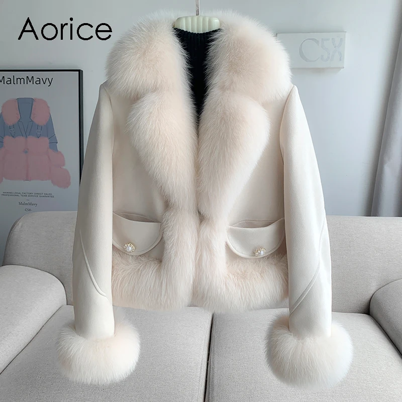 

Aorice New Fashion Design Real Fox Fur Collar Warm Coat Duck Down Lining Winter Women Jacket CT306