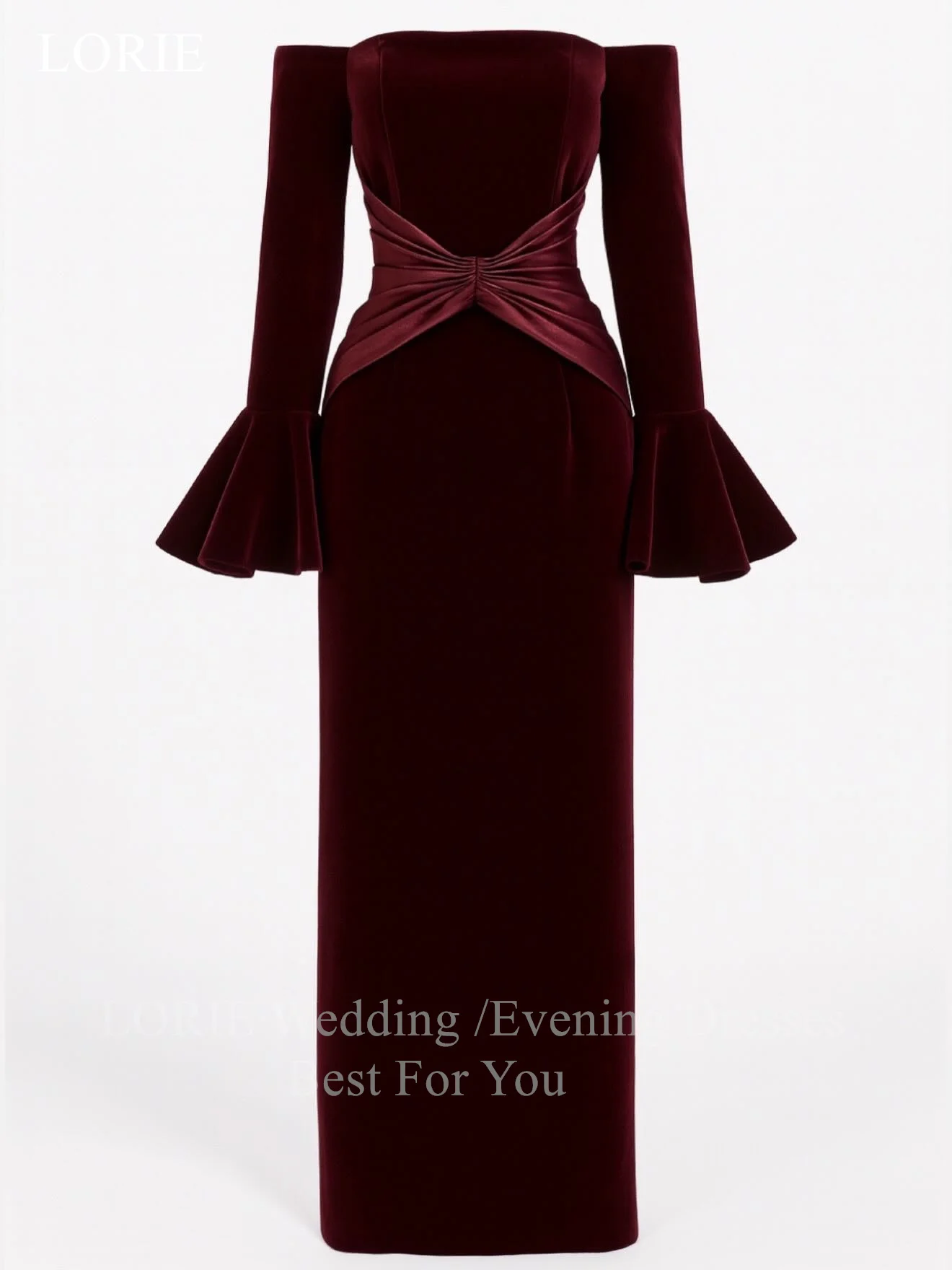 LORIE Elegant Party Dresses Velvet Strapless Pleats Bow Evening Prom Dress Simple Straight Prom Gown Customized