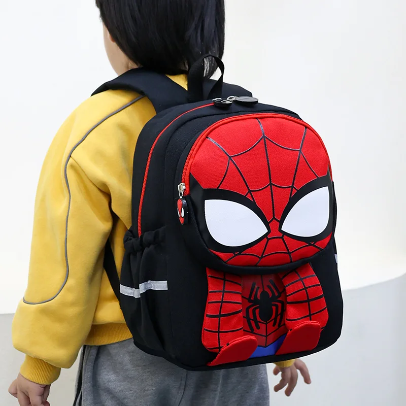 Bandai Spider Man Amine Backpack Cartoon 3D Printing Iron Man Grades 1-3 Student Backpack Double Shoulder Bag For Boy Gifts