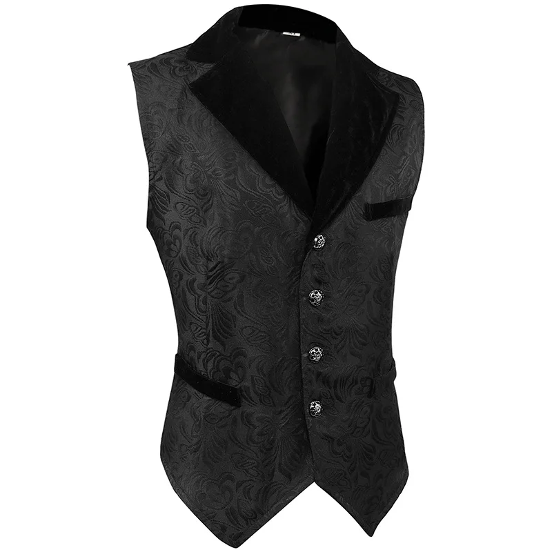 Men Gothic Vest Vintage Waistcoat Jacquard Black Steampunk Medieval Halloween Retro Casual Costume Party Victorian Gilet