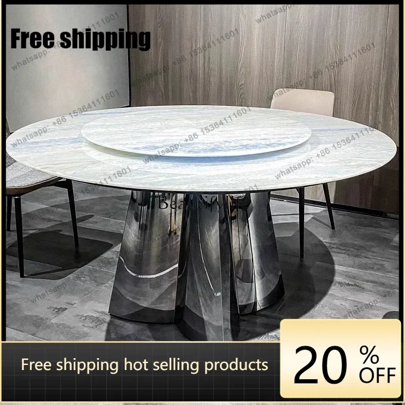 Factory DirectBlue crystal natural marble dining table Italian light luxury high sense with turntable round luxury stone dining
