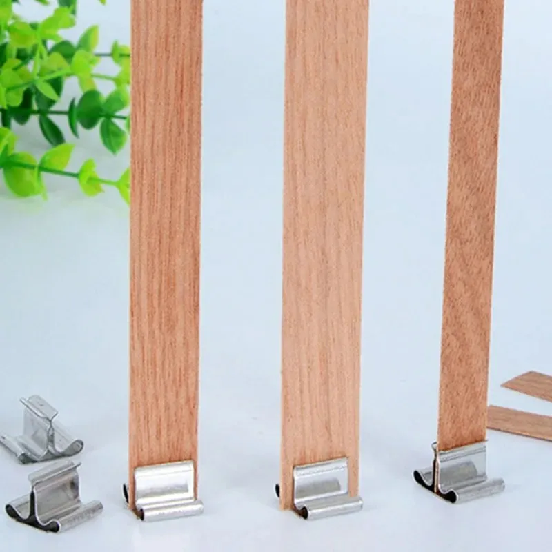 50/100 set wooden candle wicks with holder clips, smokeless wood wick for diy jar paraffin candles, candle making supplies