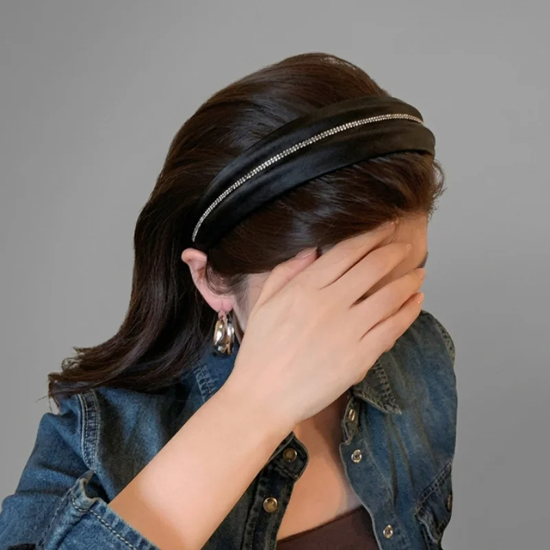 Diamonds Satin Hair Hoop Headband Wide Edge Pressed Hair Hairbands Women Elegant Hair Bands Ladies Hair Accessory Headwear