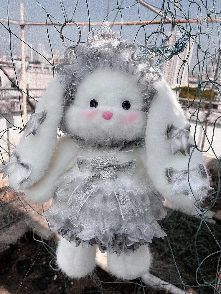 

Большая вместительная сумка-рюкзак в виде плюшевого кролика, оригинальная сумка в стиле Лолита ручной работы с постепенным переходом цветов и кружевом