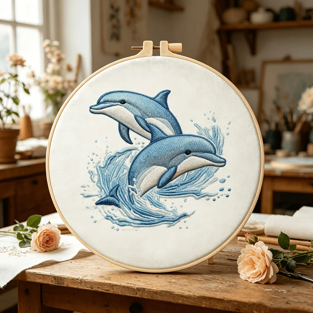 Embroidery Stitch Practice Kit For Adults Beginners Pre‑Printed Cloth Bamboo Hoop Thread Needles Hand‑Stitching Learning Craft