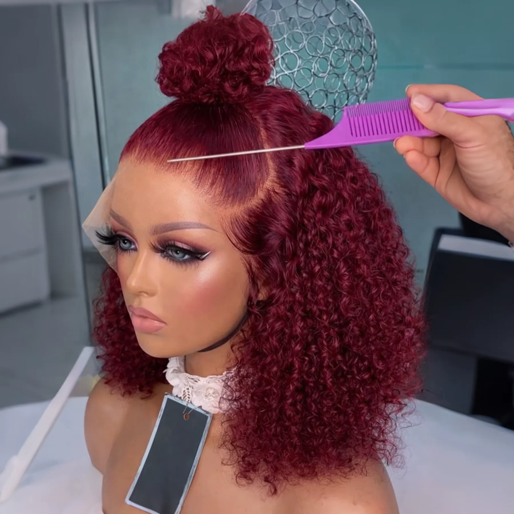 230% 99j Burgundy Deep Wave Short Bob Wigs 100% Virgin Human Hair 13x4 Lace Front Wigs Red Color Burgundy Deep Curly Bob Wigs For Women Curly Human Hair Wigs