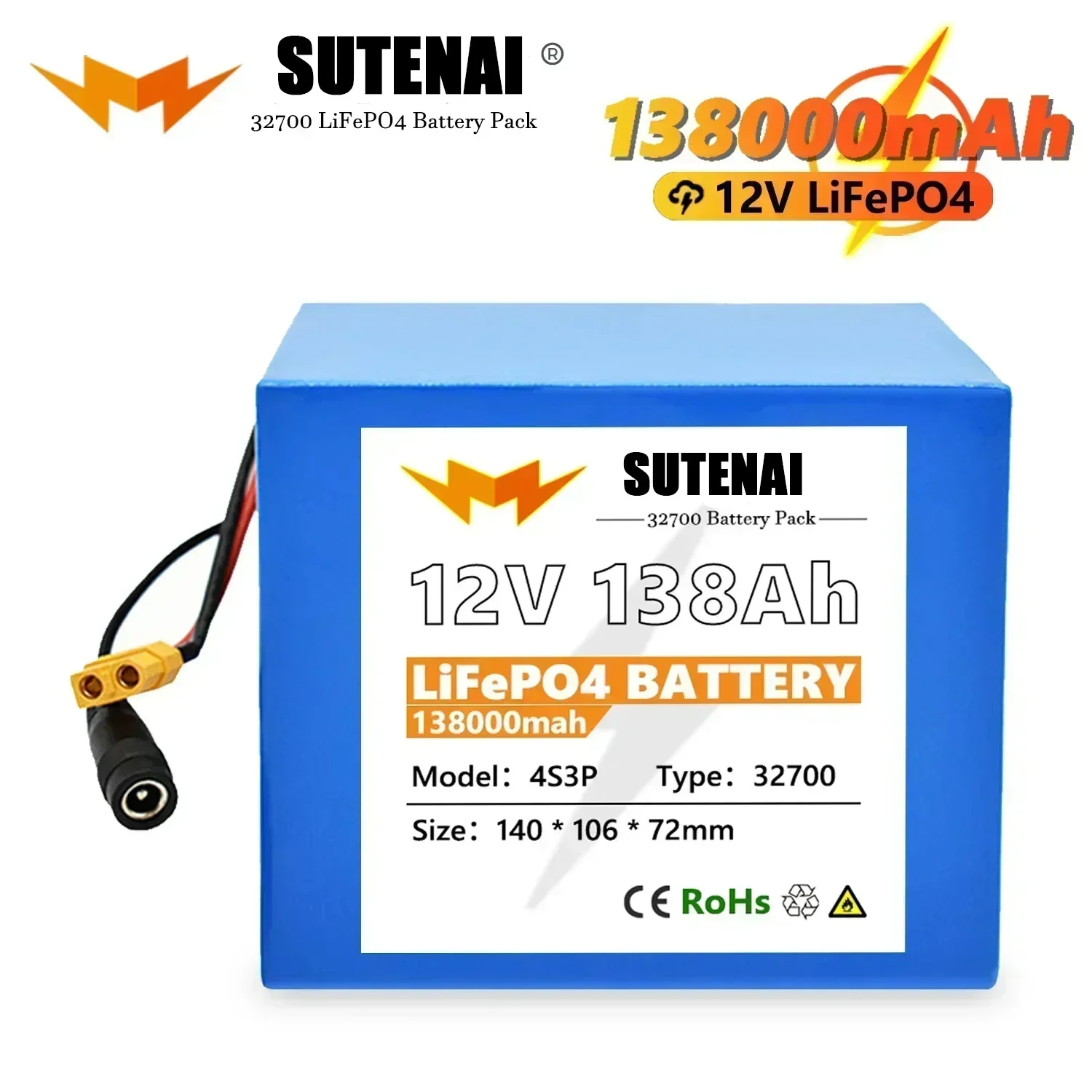 SU 32700 Lifepo4 Battery Pack 4S3P 12.8V 138000mAh 4S 40A 100A Balanced BMS for Electric Boat and Uninterrupted Power Supply 12V