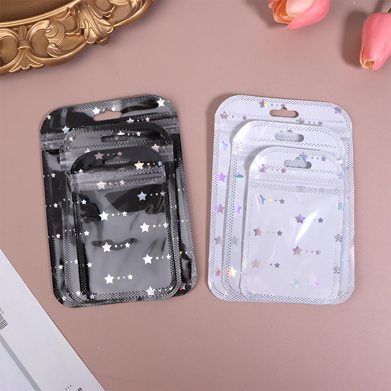 50Pcs Star Ziplock Bag Laser Packaging Bag Plastic Seal Bags Resealable Food Bag Earrings Necklace Jewelry Storage Bag Gift Bags