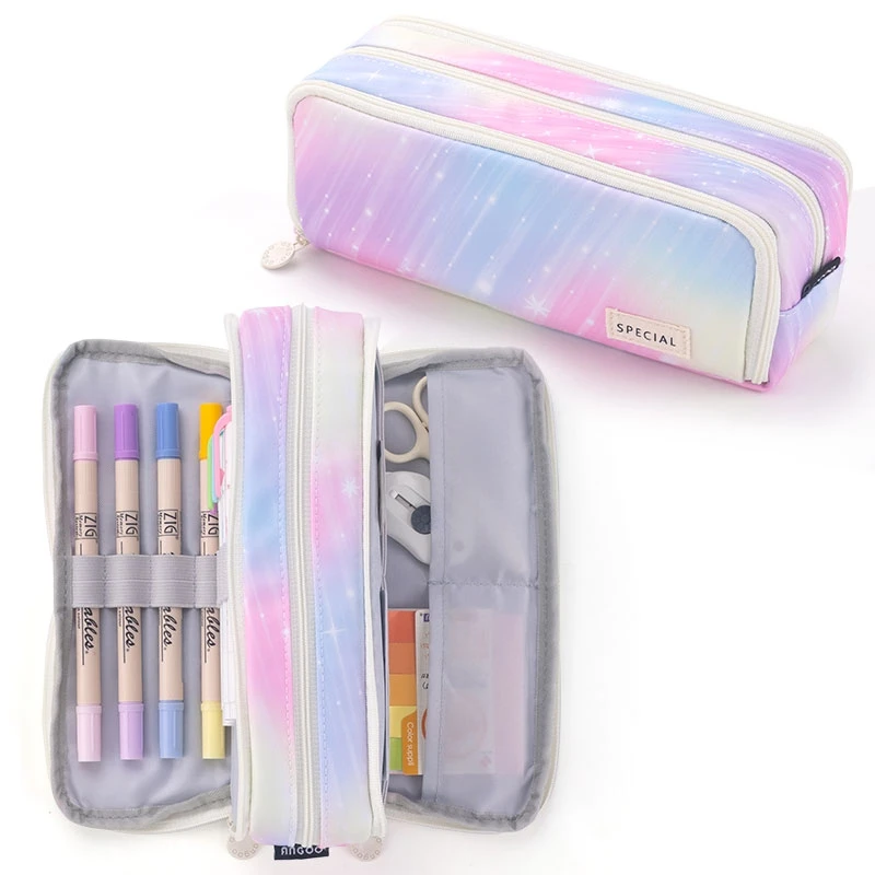 Angoo Nebula Pen Bag Pencil Case Galaxy Star Dual-side Open Pocket Storage Pouch Stationery School Travel A7518