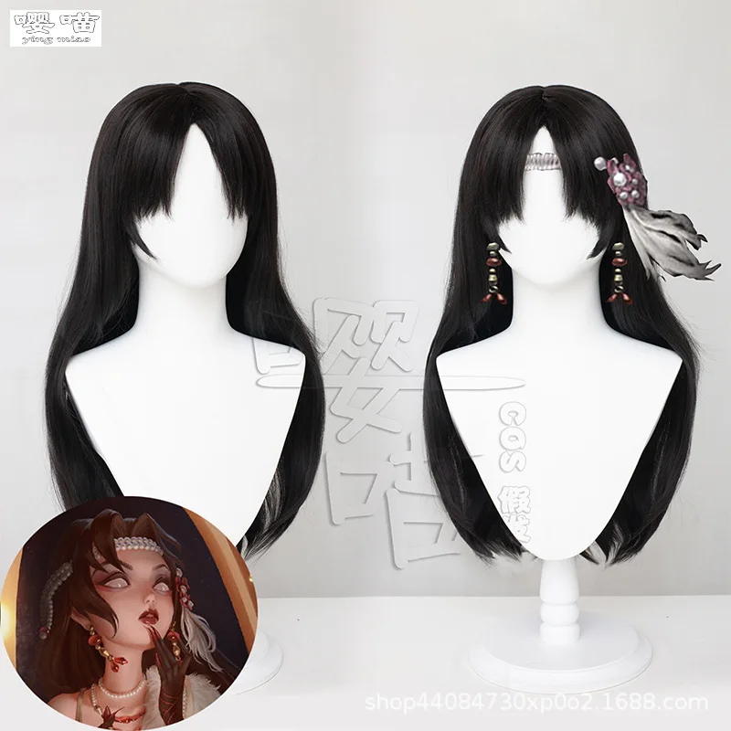 Game Identity V Geisha Michiko Cosplay Wig 70CM Black Heat Resistant Synthetic Hair Anime Cosplay Wigs Halloween Party Men Women