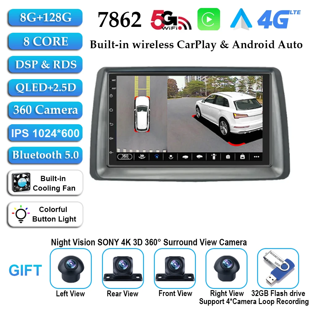 7 "Autoradio Android 14 Voor FIAT Panda 2003 2004 2005 2006 2007 -2012 Stereo Multimedia Speler navigatie Autoradio Carplay Auto