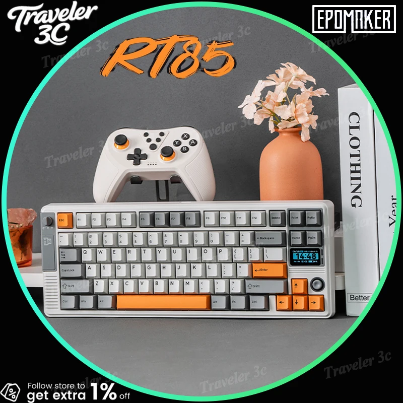 

EPOMAKER RT85 Customized Three Mode Wireless Mechanical Keyboard Gaming Office Gasket Hot Swap 8000MAH With Screen RGB Gift PC