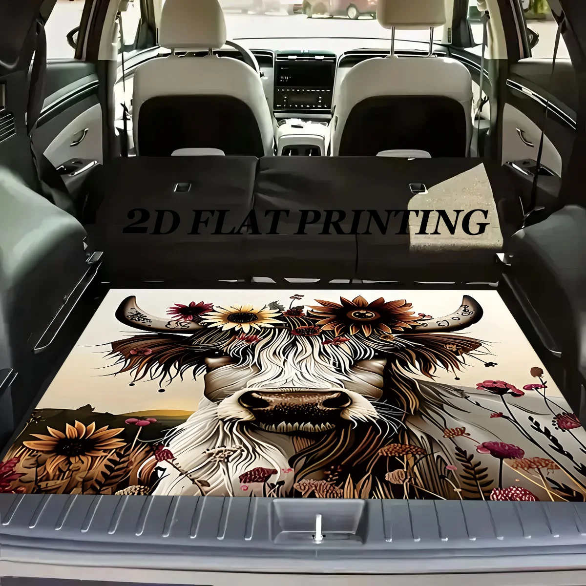 1pc, Non-Slip Fashion Car Trunk Mat, Highland Cattle Corolla Pink Flamingo Pattern Design - Durable Polyester Material, Keeps Tr