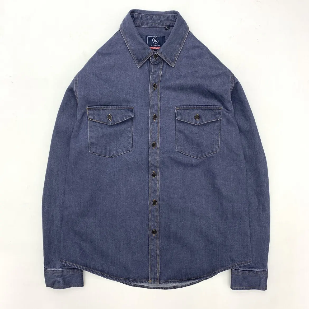 American Vintage Casual Men's Amekaji Denim Shirt 100% Cotton Heavy Washed Workwear Heavyweight Biker Style Loose Fit Dark Gray