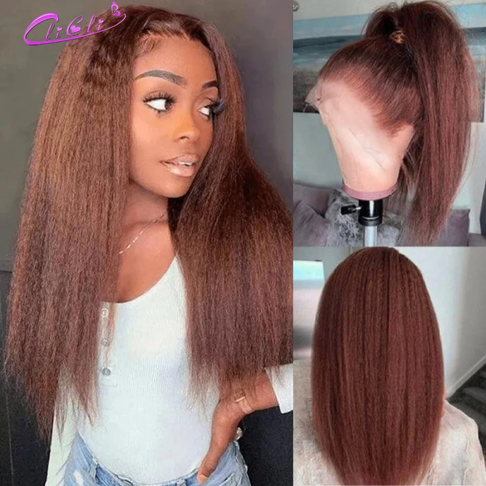 

Reddish Brown Kinky Straight Human Hair Wigs 13x6 Hd Lace Frontal Wig Curly Front Glueess Brazilian Cheap Wigs On Sale Clearance