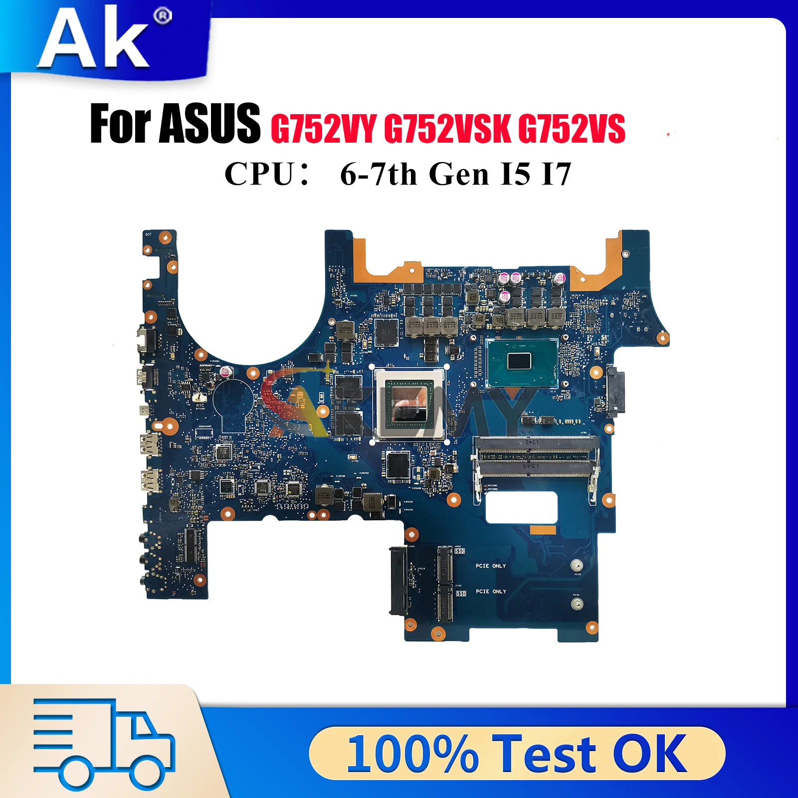 

G752VY Материнская плата для ноутбука ASUS ROG GL752VL GL752VW G752VS G752V G752VSK Материнская плата для ноутбука с процессором I5 I7 100% tests OK stk