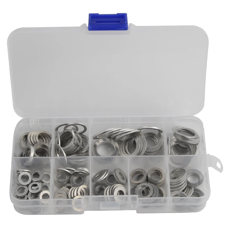 Set di guarnizioni per rondella piatta in alluminio da 200 pezzi M5/M6/M8/M10/M12/M14 anelli di tenuta piatti dado e bullone tappo per pozzetto raccordi per paraolio rondella