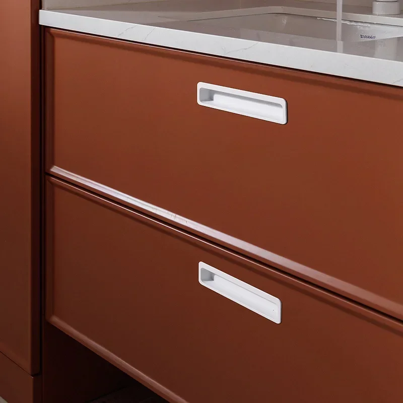 Cream Style Invisible Slotted Handle-Soft-Touch PET Coating Aluminum Recessed Finger Pulls for Sliding Wardrobe Kitchen Cabinets