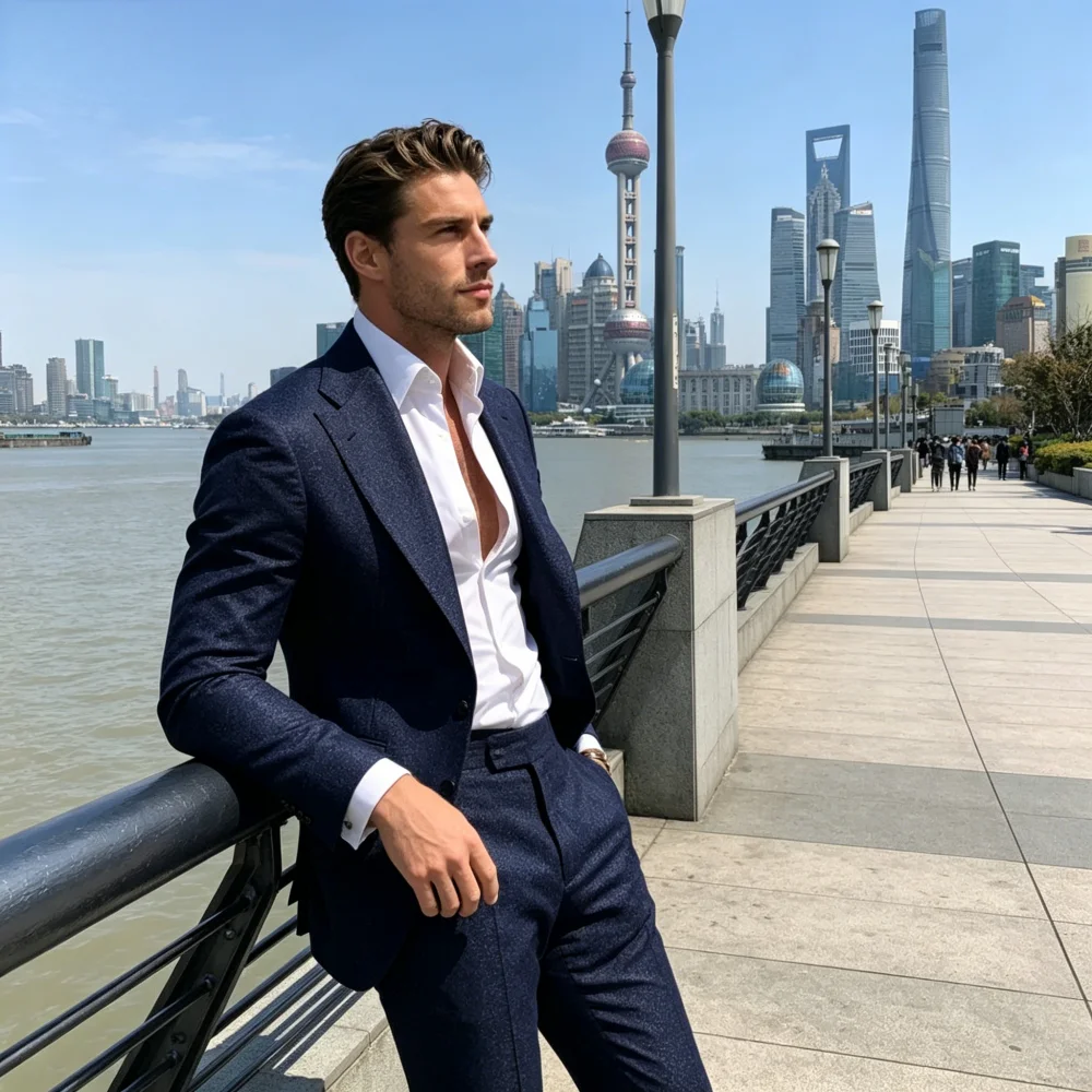 

Classic Suits for Men Notch Lapel 2 Pieces Business Blazer and Pants Set Elegant Slim Fit Men's Suit for Wedding Prom Groomsmen