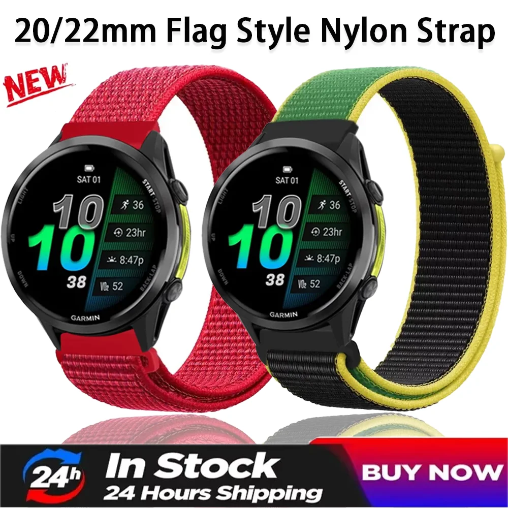 20/22mm Flaggen-Stil Nylonarmband für Garmin Forerunner 970 570 165 965 Venu 3 4 45mm Armband Garmin Active 6 5 Approach S50 Band