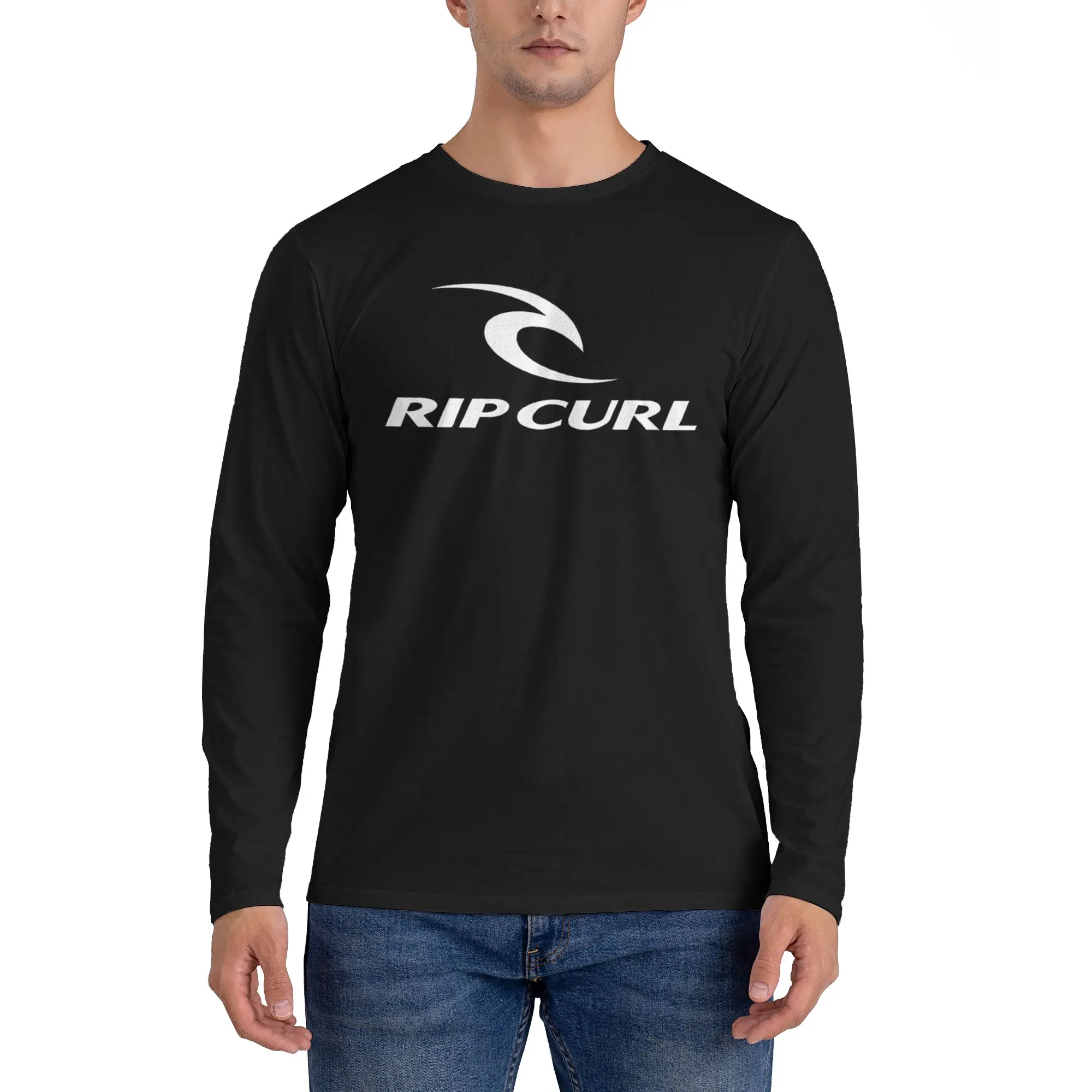 Rip Curl Logo Men's Long Sleeved T-shirt Casual Round Neck T shirts Spring and Autumn Men tops