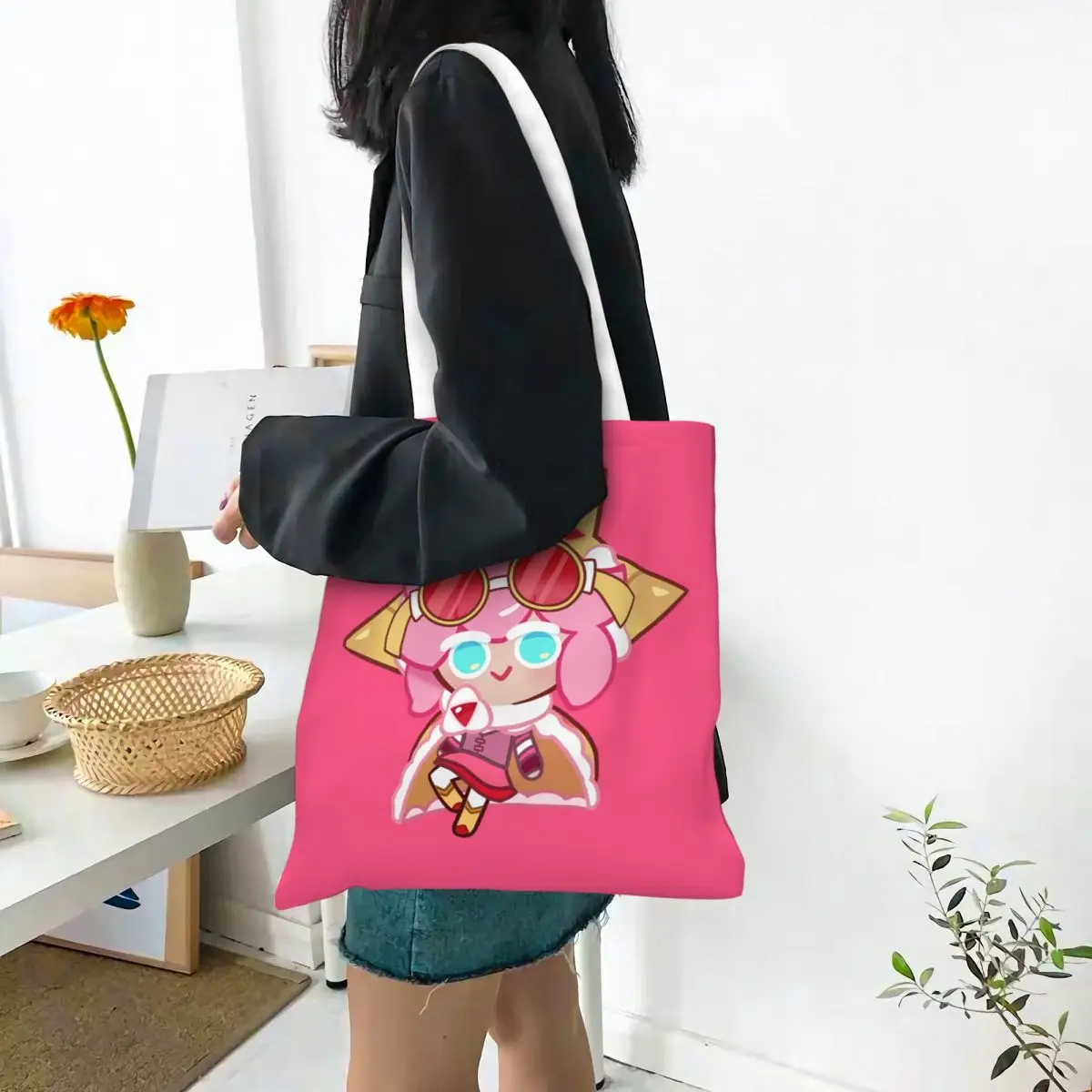Shadow Milk Cookie Run Kingdom  Shopping Bags Canvas The Tote Bag Foldable for Ladies Shoulder Tote Travel Handbag