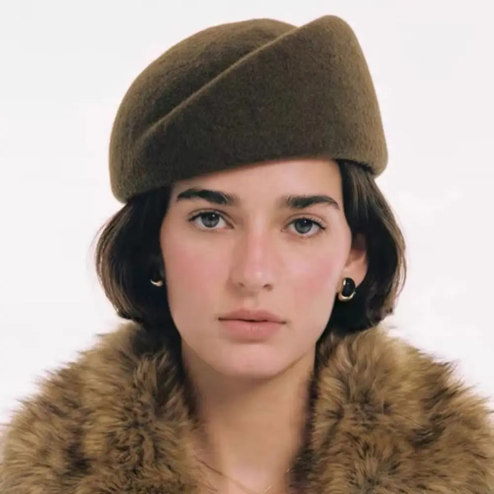 Uniform Stewardess Hat French Style Pillbox Hat Fedoras Teardrop Beret Hat Solid Color Versatile Woolen Top Hat Airline Uniform