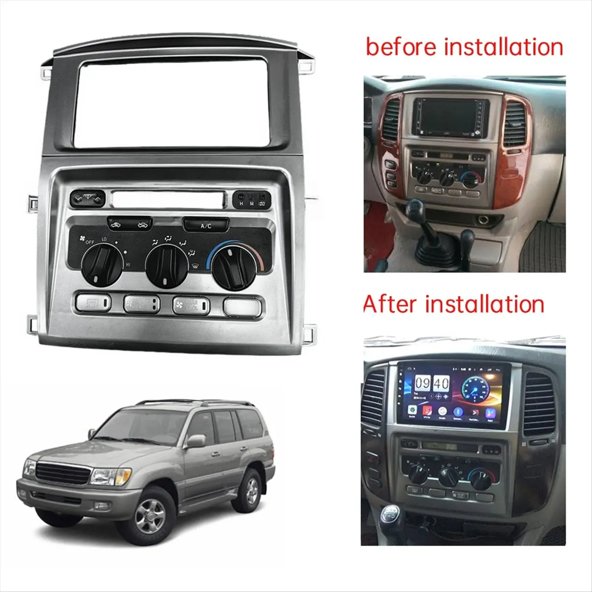 L96A Car Dashboard Center Air Conditioning Control Panel & Middle DVD Frame for Toyota Land Cruiser LC100 1998-07 55900-60850