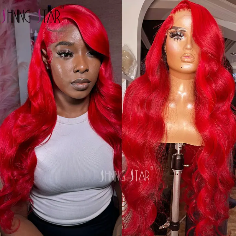 

30" Hot Red 13X4 Lace Frontal Human Hair Wigs Body Wave Lace Front Wigs Colored Burgundy 99J Brazilian Lace Front Wigs For Women