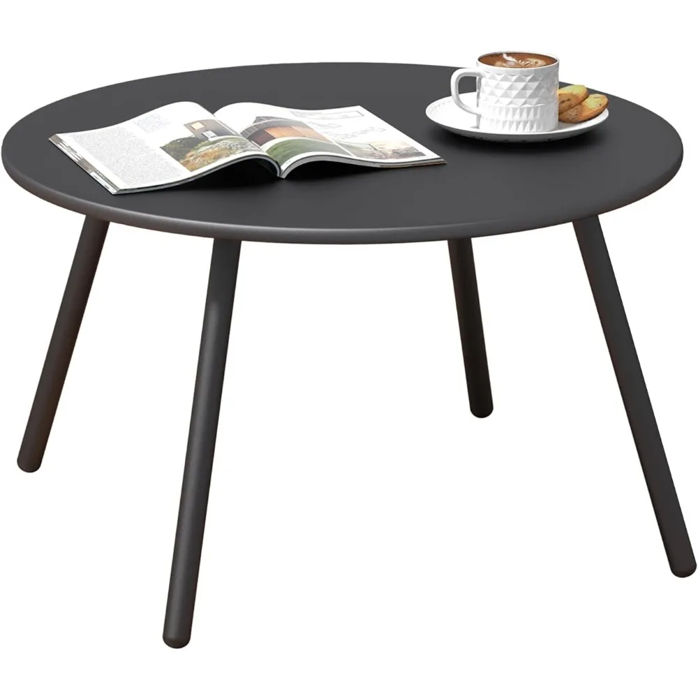 

20" Round Metal Outdoor Side Coffee Table for Outside Patio, Black