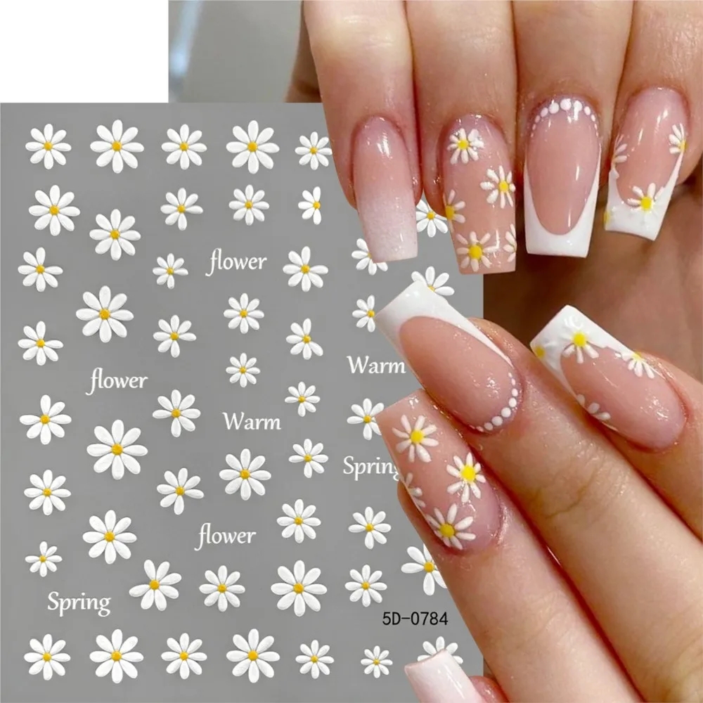

1pcs 5D Relief White Daisy Flower Nail Sticker White Mini Flower Nail Decals Self-Adhesive Daisy Flower Manicure Decoration DE3#
