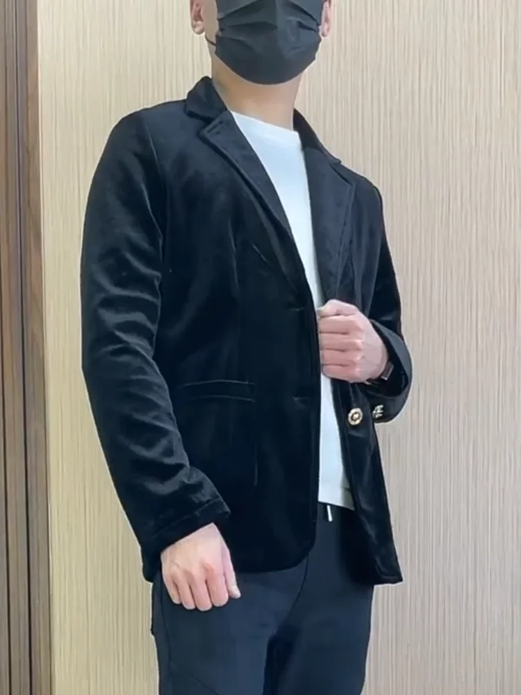 

Busin Casual Velvet Suit Jaet for Men No Ironing Required Single Button Faionable Autumn Spring Stand Fit Long Sve