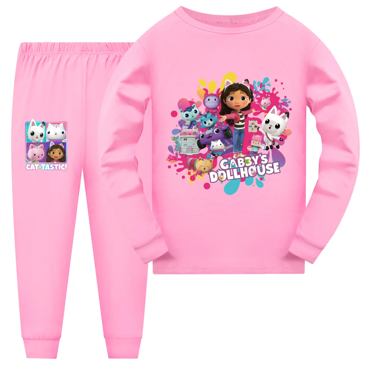 Gabbys Dollhause pyjama ensembles enfants dessin animé Gaby chat T-shirt pantalon 2 pièces ensembles filles à manches longues hauts vêtements de nuit pour garçons ensembles pour enfants