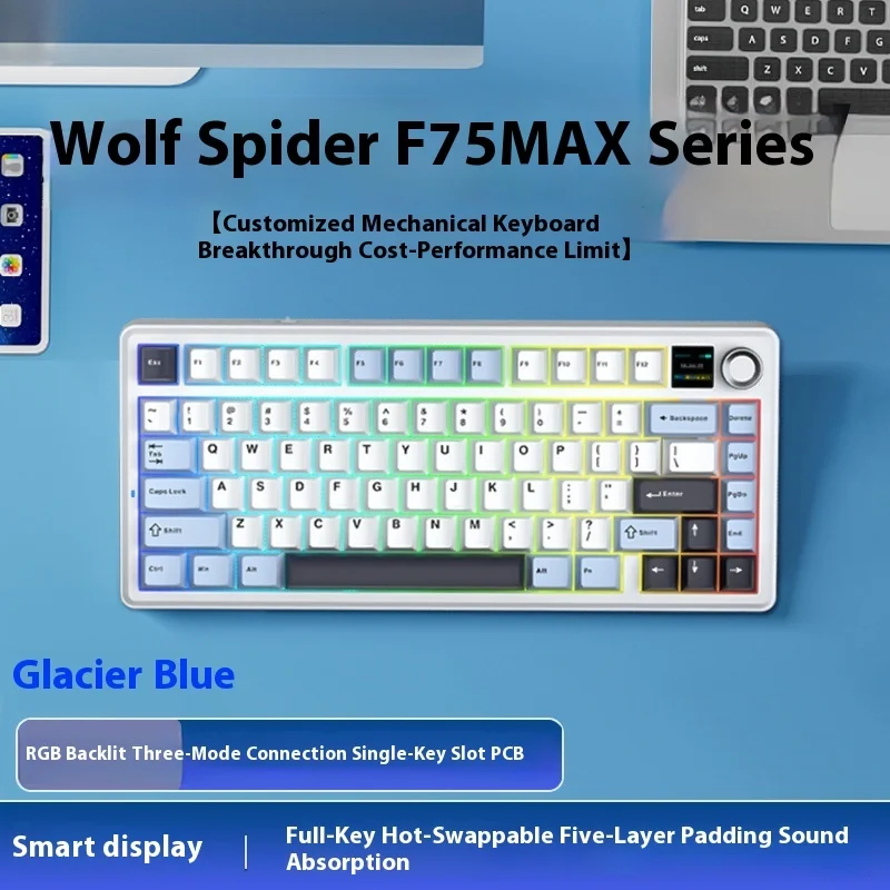 

AULA F75 MAX Wireless Mechanical Keyboard with TFT Screen Knob 75% ANSI Layout Wired/Bluetooth/2.4G E-sports Gaming Keyboard