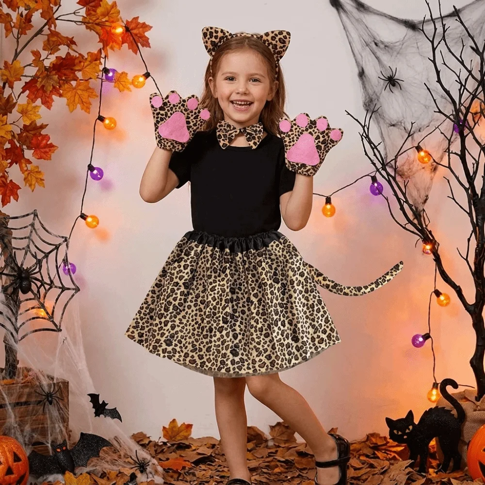 Soft Cowgirl Skirt Headband Giraffe Hairband Children Short Dress Performance Costumes Bow Halloween Kids Dress Party